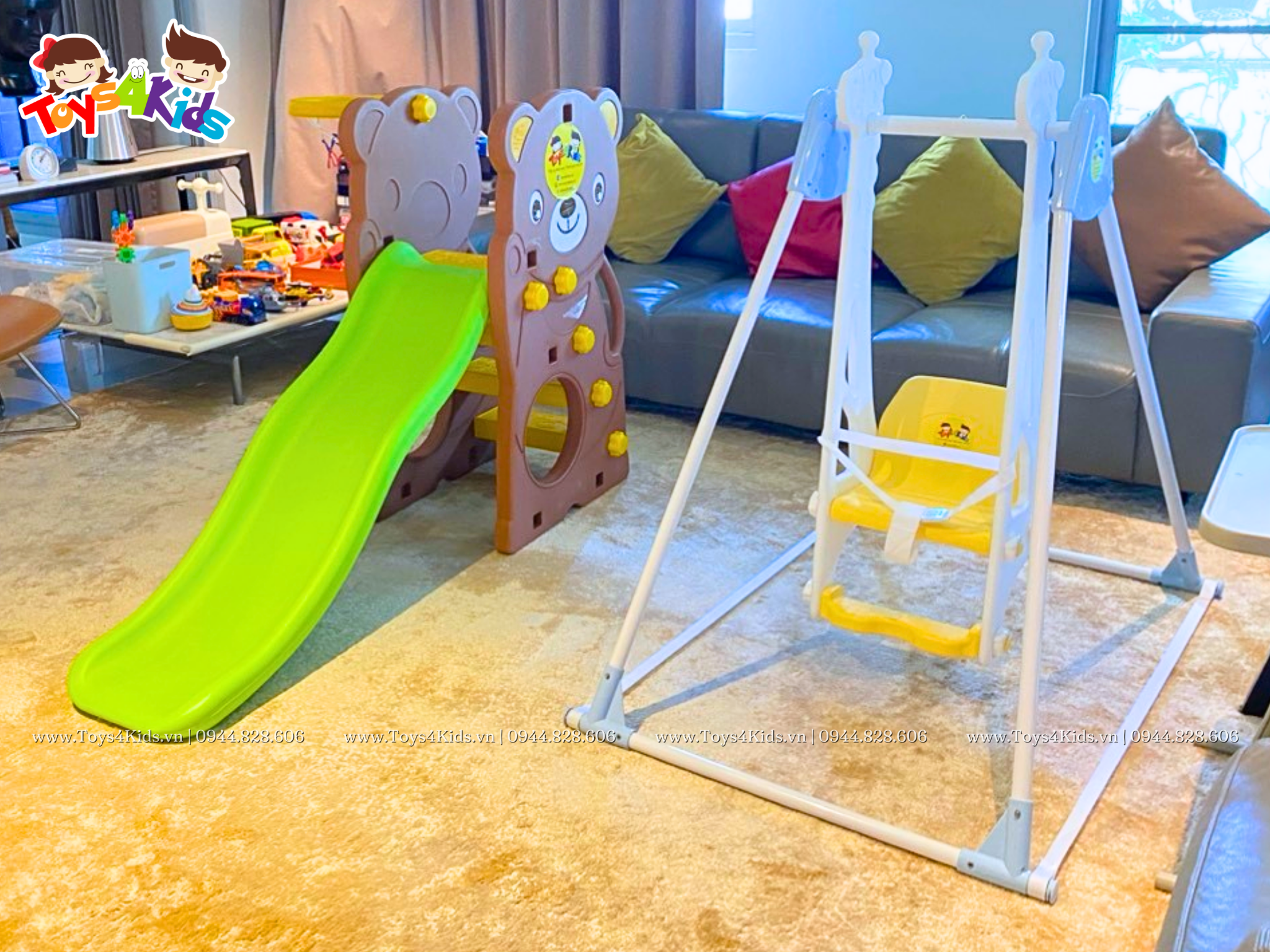  Cầu trượt kết hợp bóng rổ gấu nâu 
