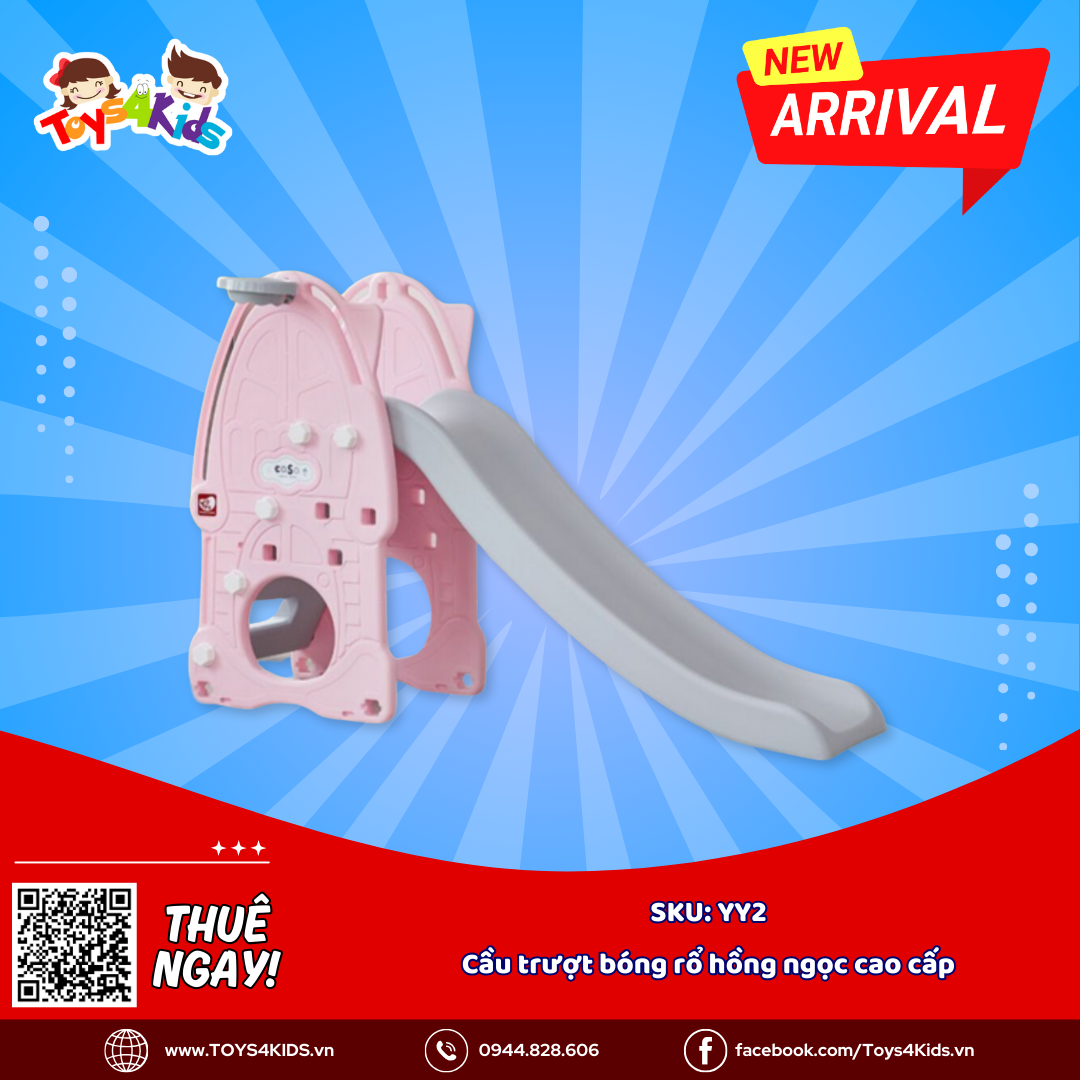  Cầu trượt kết hợp bóng rổ hồng ngọc YaYa cao cấp 