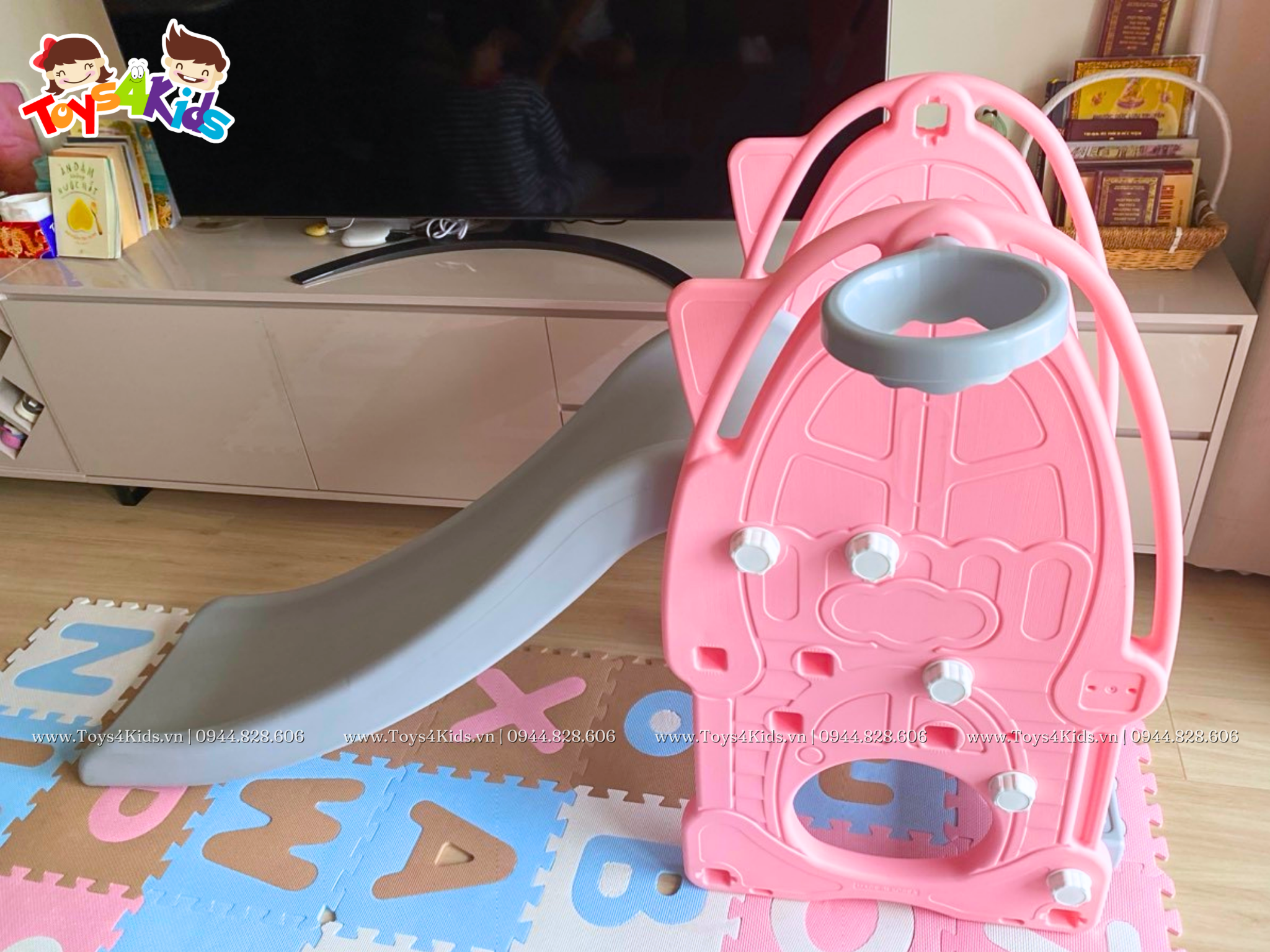  Cầu trượt kết hợp bóng rổ hồng ngọc YaYa cao cấp 