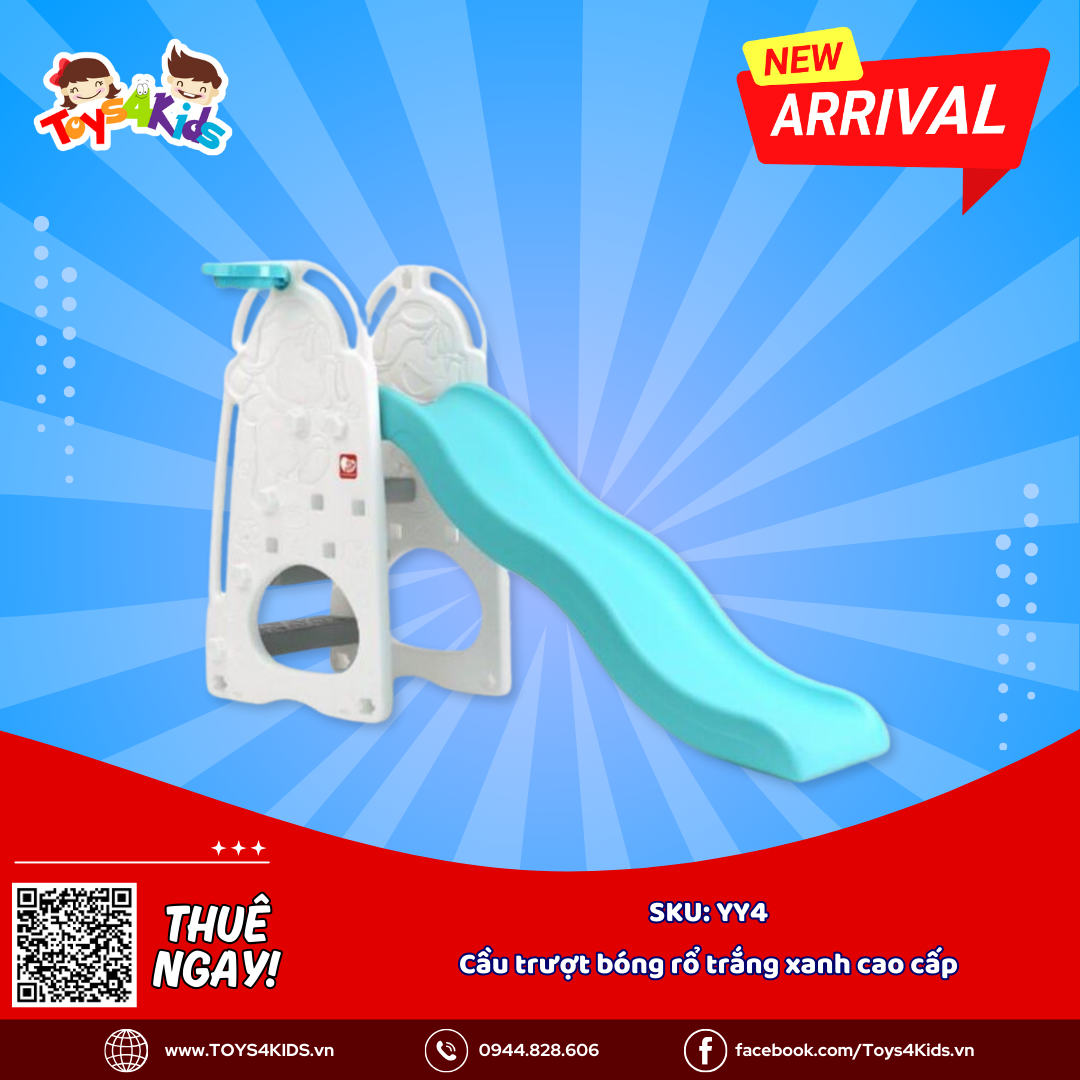  Cầu trượt kết hợp bóng rổ trắng xanh YaYa cao cấp 