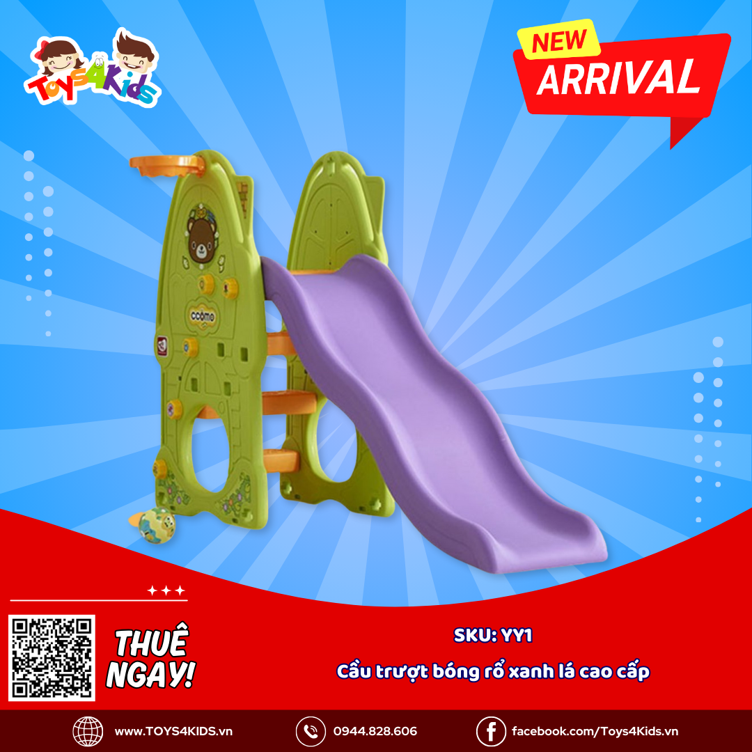  Cầu trượt kết hợp bóng rổ xanh lá YaYa cao cấp 