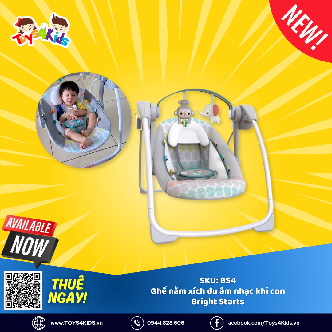  Ghế nằm xích đu âm nhạc khỉ con Bright Starts 