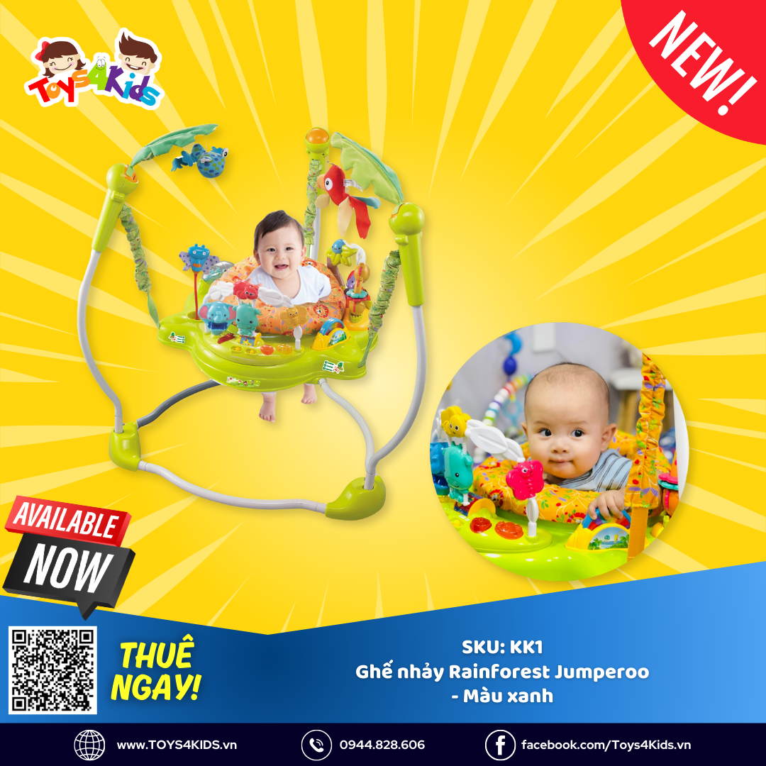  Ghế nhảy Jumperoo Jungle màu xanh chân cong 