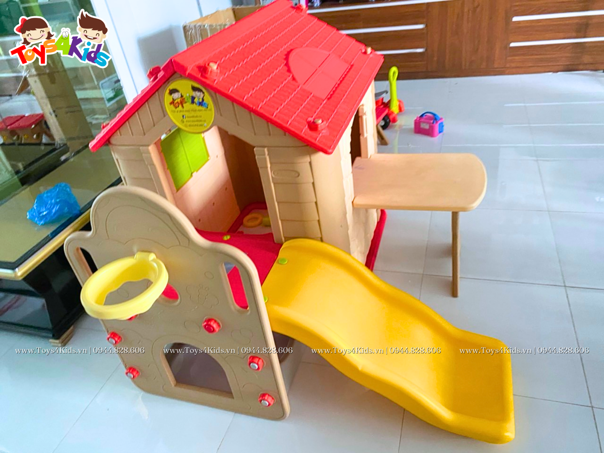  Nhà chơi cầu trượt Hàn Quốc kiểu mới kết hợp bàn ghế và bóng rổ 