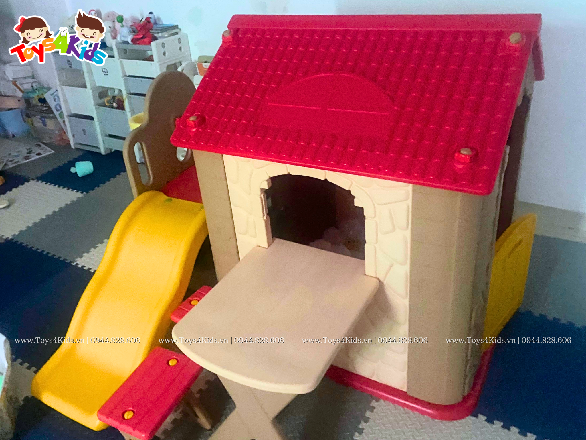  Nhà chơi cầu trượt Hàn Quốc kiểu mới kết hợp bàn ghế và bóng rổ 