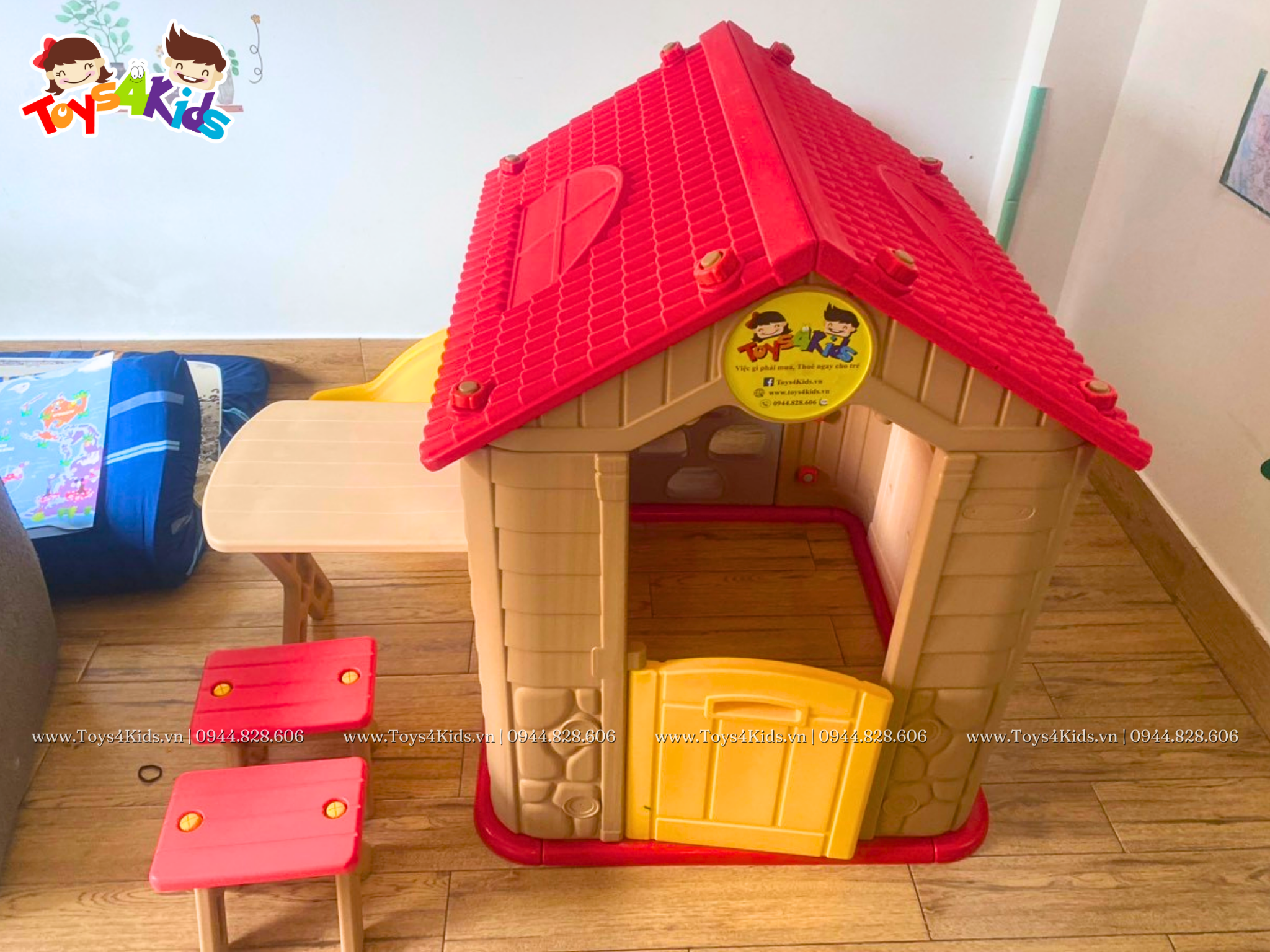  Nhà chơi cầu trượt Hàn Quốc kiểu mới kết hợp bàn ghế và bóng rổ 