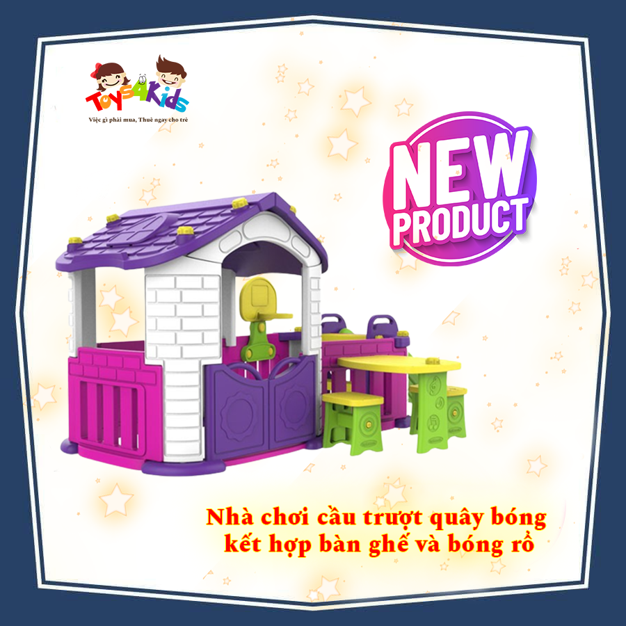  Nhà chơi cầu trượt quây kết hợp bàn ghế và bóng rổ 5 in 1 