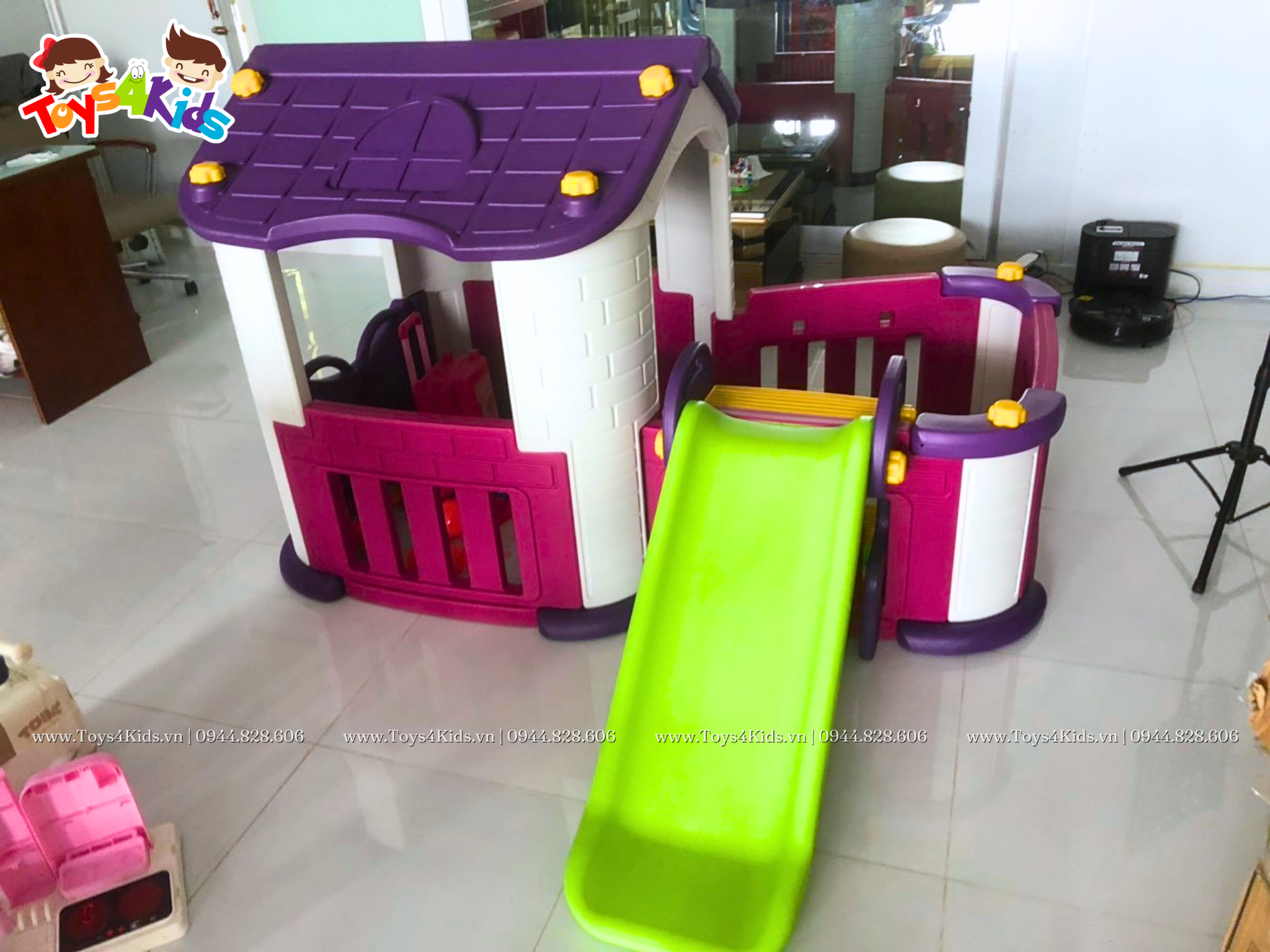 Nhà chơi cầu trượt quây đa năng màu tím 