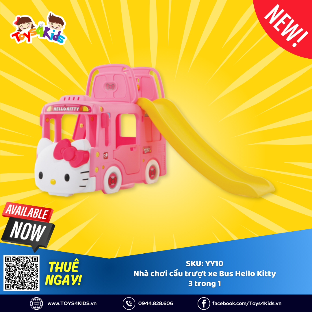  Nhà chơi cầu trượt xe Bus Hello Kitty 3 trong 1 