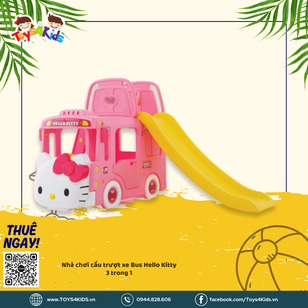  Nhà chơi cầu trượt xe Bus Hello Kitty 3 trong 1 