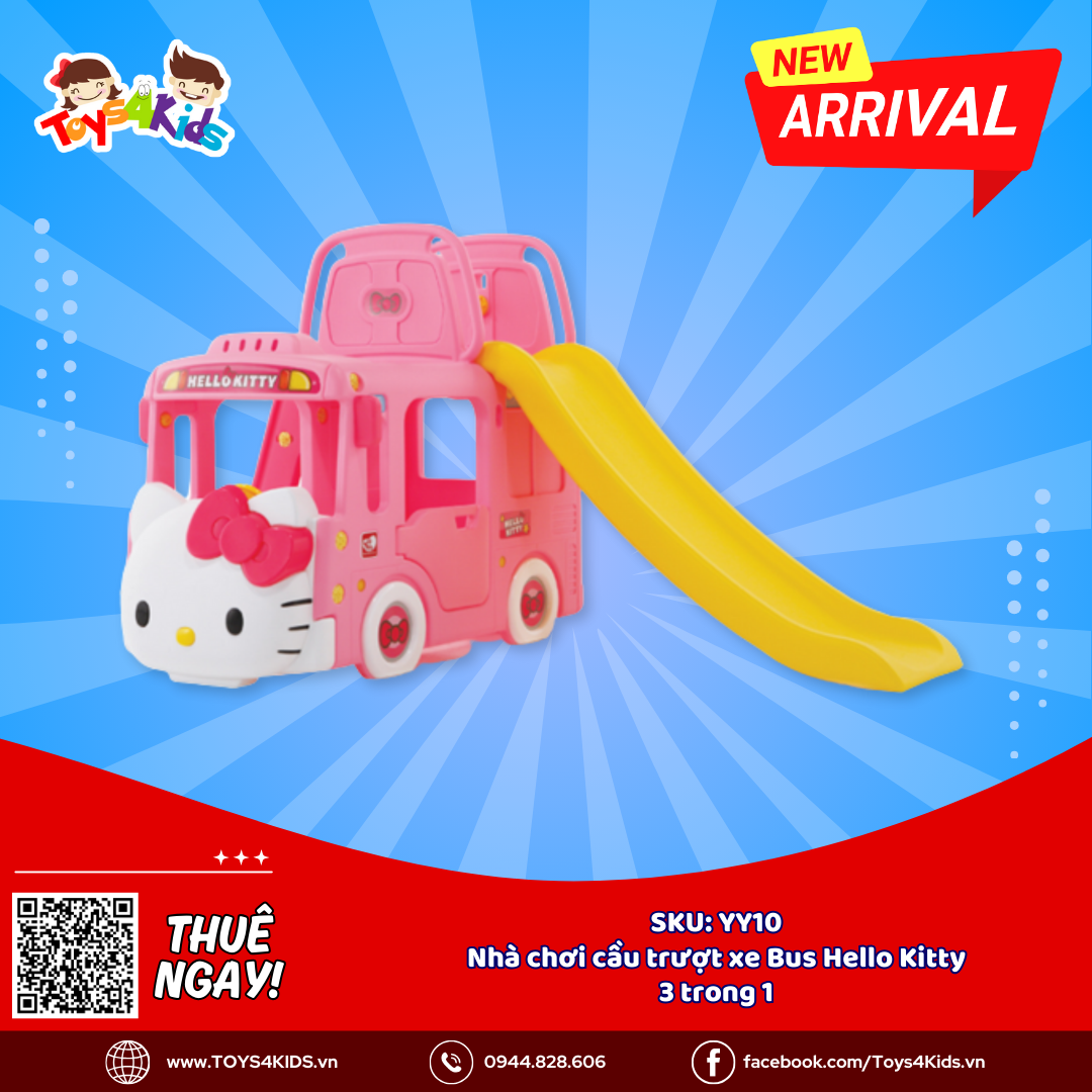 Nhà chơi cầu trượt xe Bus Hello Kitty 3 trong 1 