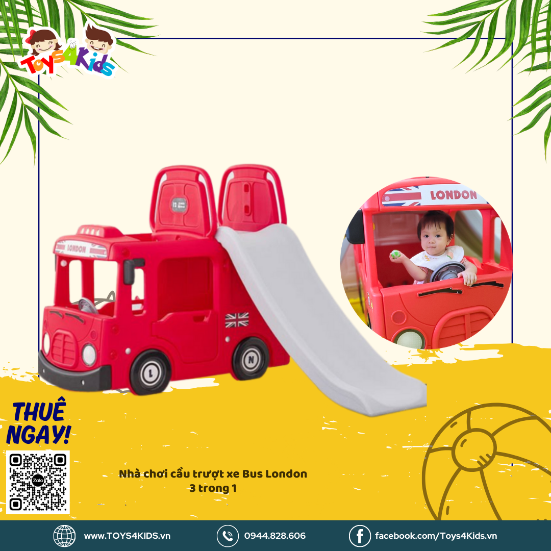  Nhà chơi cầu trượt xe Bus London 3 trong 1 