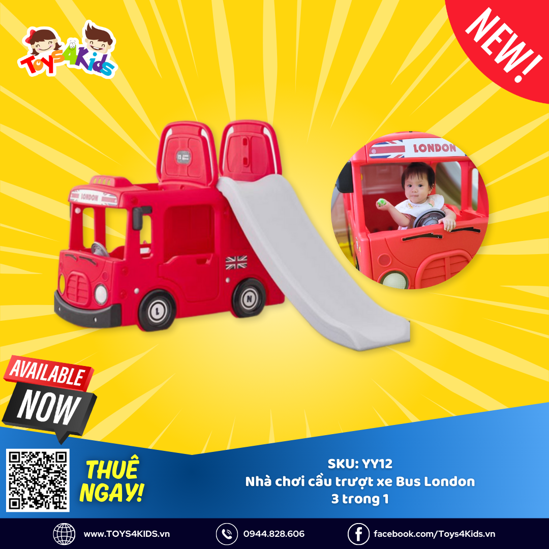  Nhà chơi cầu trượt xe Bus London 3 trong 1 