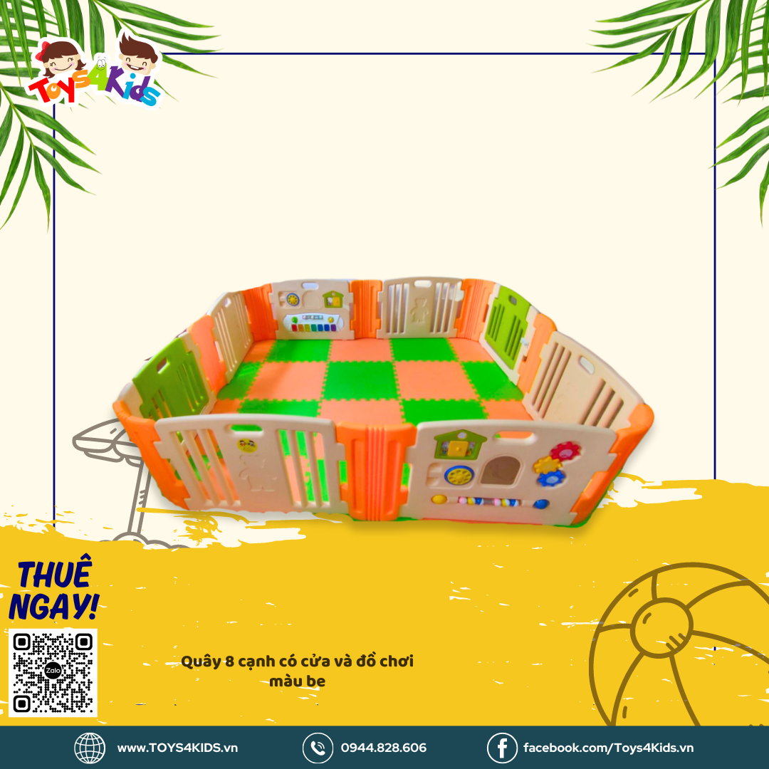  Quây 8 cạnh có cửa và đồ chơi màu be 