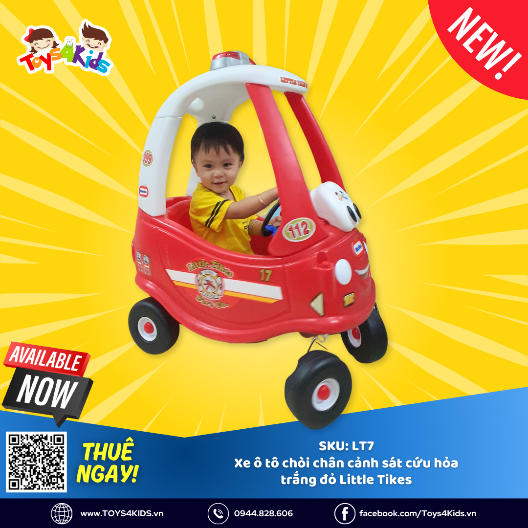  Xe ô tô chòi chân cảnh sát cứu hỏa trắng đỏ Little Tikes 
