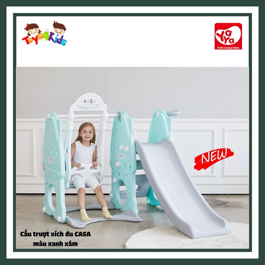  Cầu trượt xích đu kết hợp bóng rổ xanh ngọc 4 trong 1 