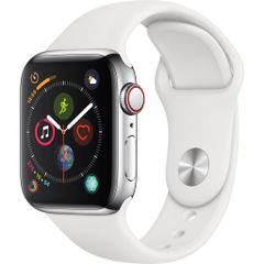 Apple Watch Series 4 LTE Stainless Steel Case with White Sport Band