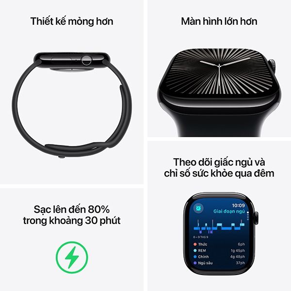 Apple Watch Series 10 GPS 46mm Viền nhôm Dây cao su nhập khẩu