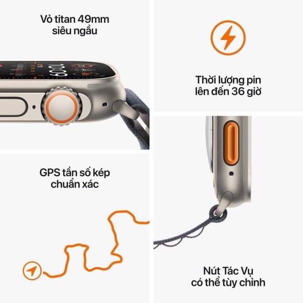 Apple Watch Ultra 2 (2024) 49mm 4G Viền Titan Dây Trail Loop chính hãng VN/A