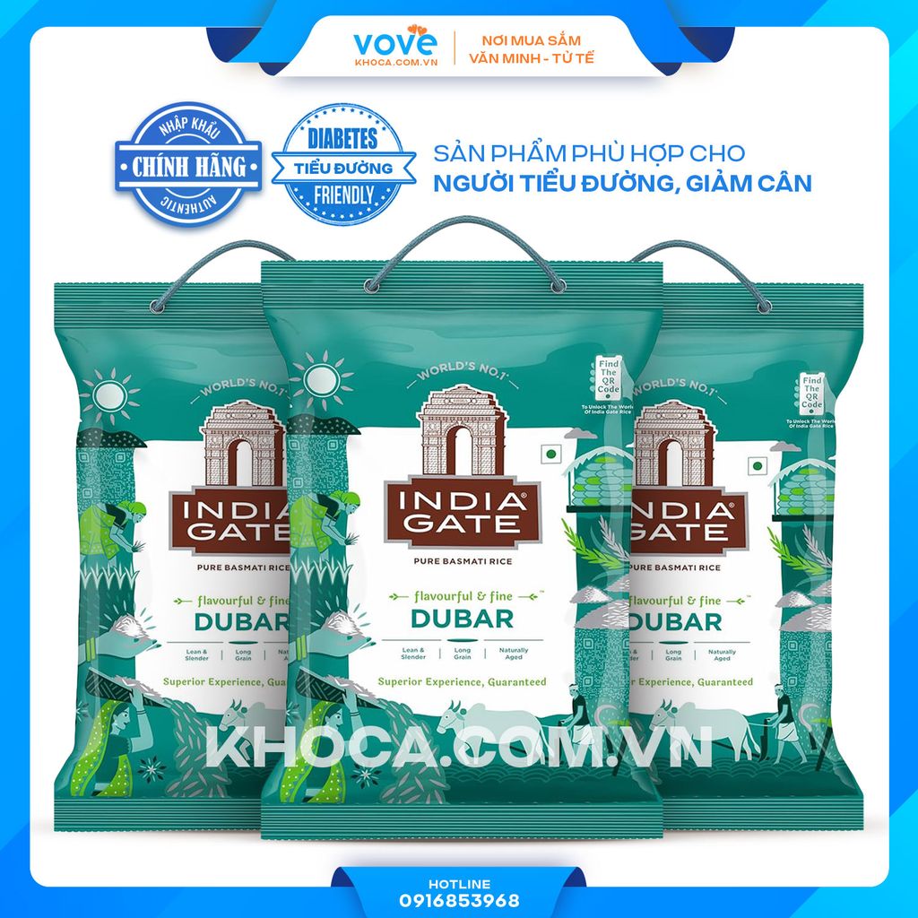 gao hat dai an do india gate dubar basmati rice phu hop nguoi tieu duong giam can 5kg