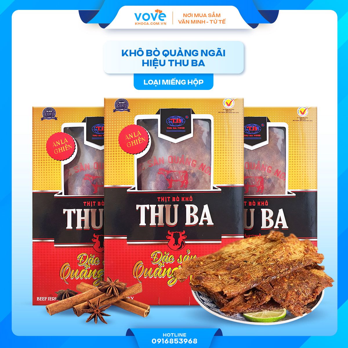 kho bo quang ngai hieu thu ba loai mieng hop 250gr