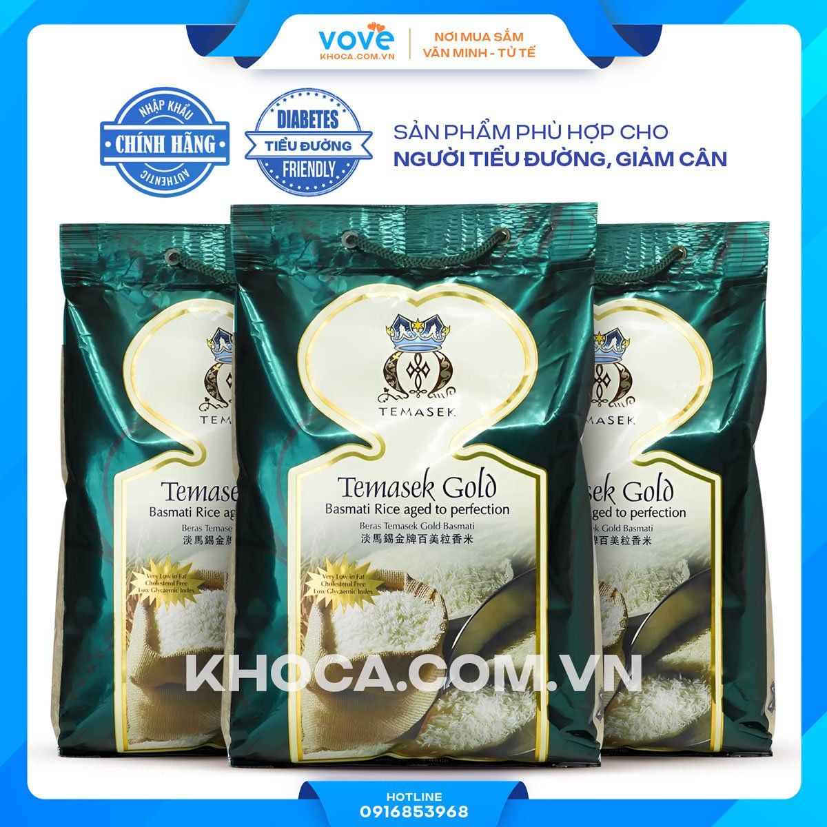  Gạo chuyên đặc biệt cho người tiều đường Ấn Độ TEMASEK Low GI Basmati Rice Gold, 5kg 