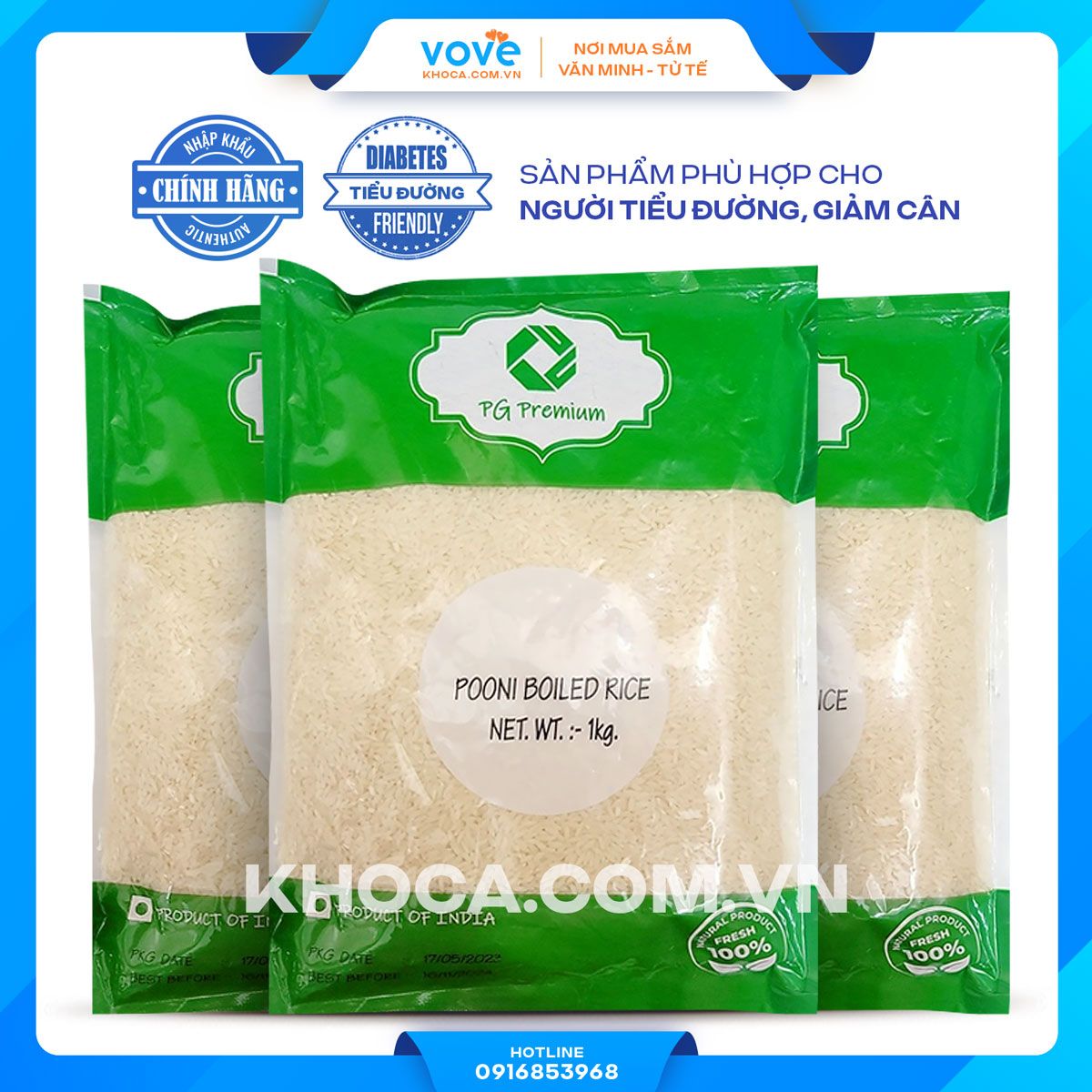  Gạo Ponni luộc/ PG Boiled Ponni Rice, 1kg 