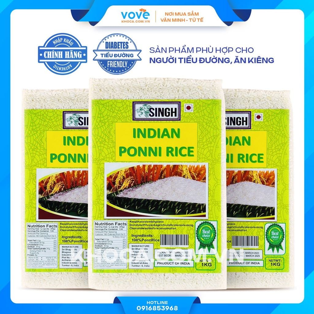 gao hat ngan nho xiu an do singh ponni rice 1kg