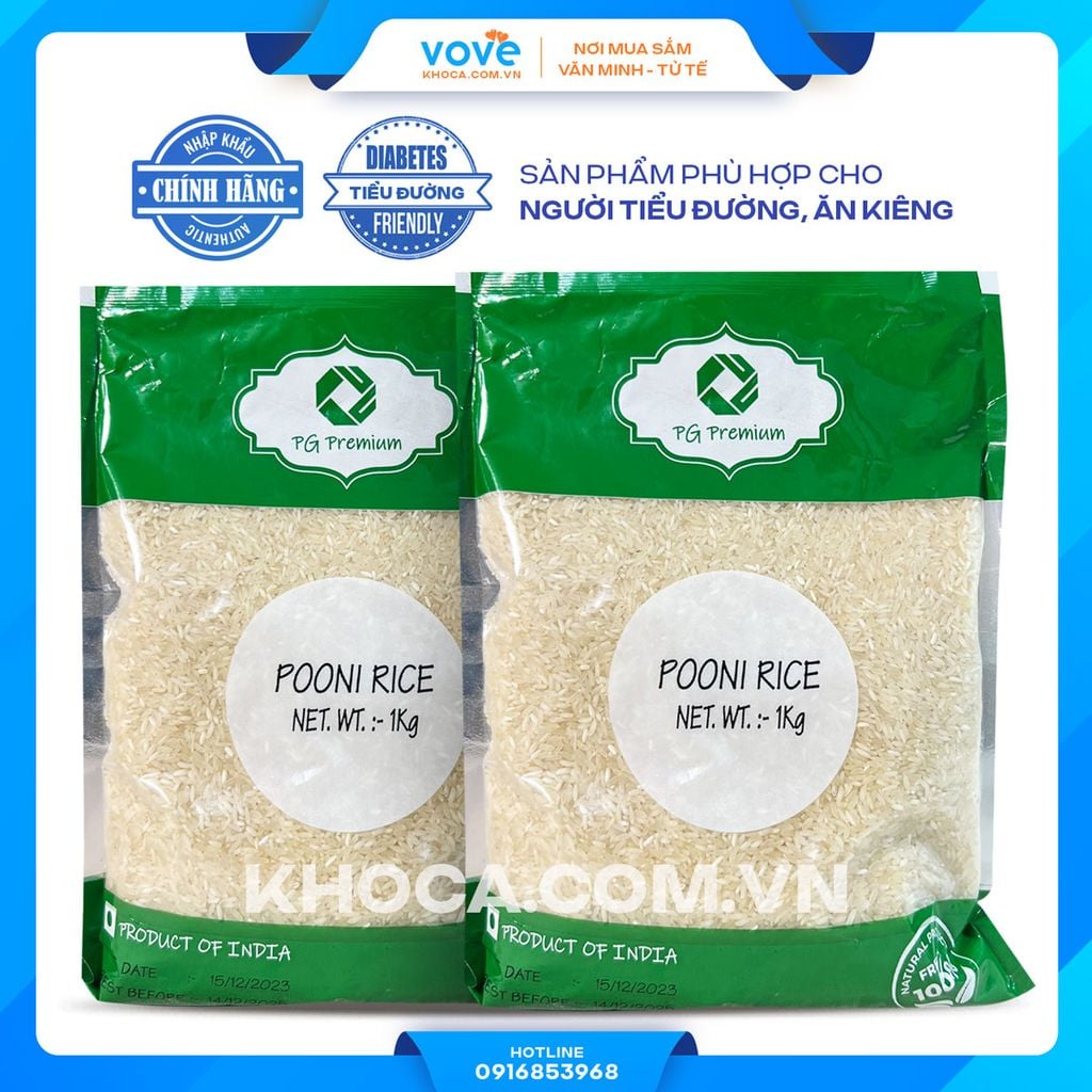 gao hat ngan nho xiu an do pg ponni rice 1kg goi