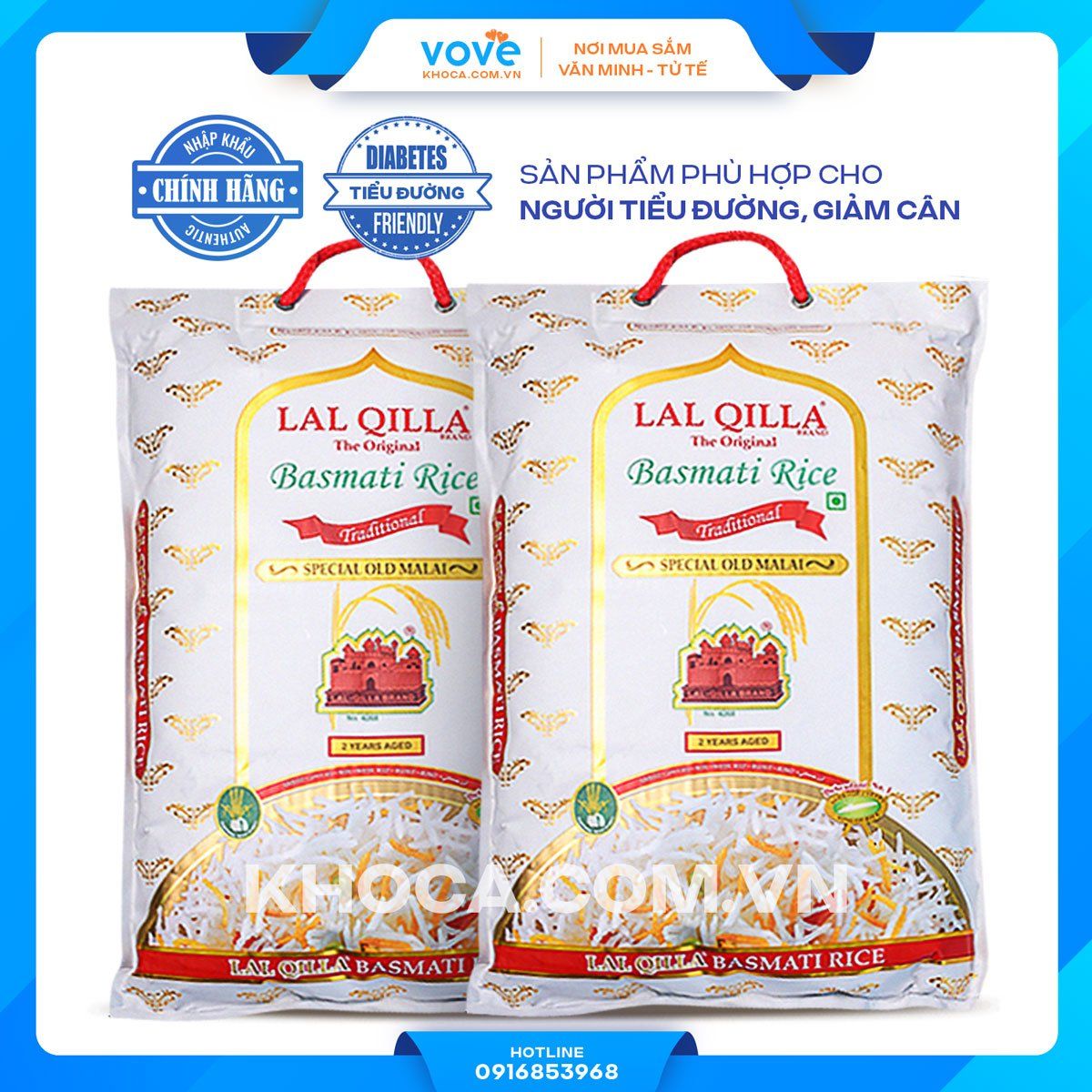  Gạo hạt dài truyền thống Ấn Độ LAL QILLA Traditional Basmati Rice, phù hợp người tiểu đường, giảm cân, 5kg 