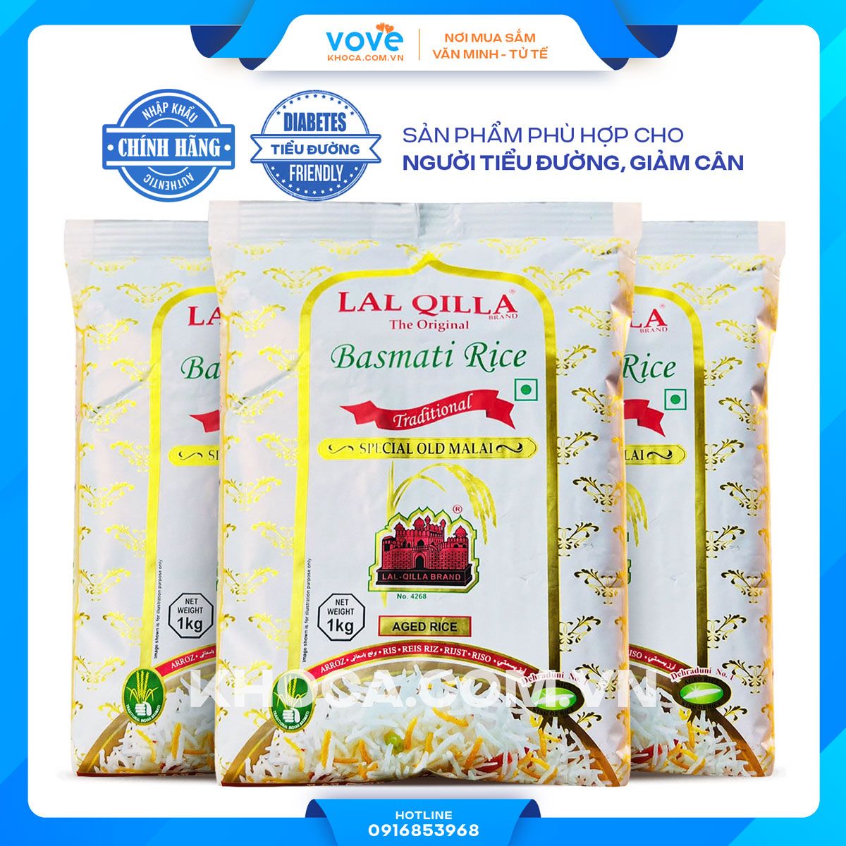 Gạo hạt dài truyền thống Ấn Độ LAL QILLA Traditional Basmati Rice, phù hợp người tiểu đường, giảm cân, 1kg 