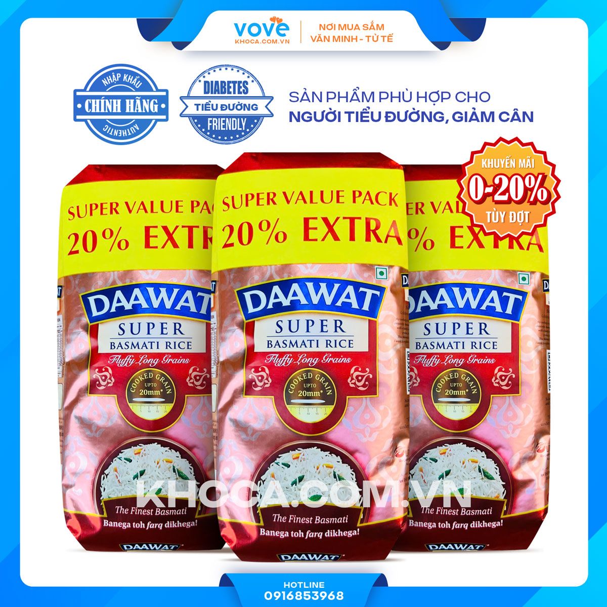  Gạo hạt dài Ấn Độ DAAWAT Super Basmati Rice, phù hợp người tiều đường, giảm cân, 1 kg 