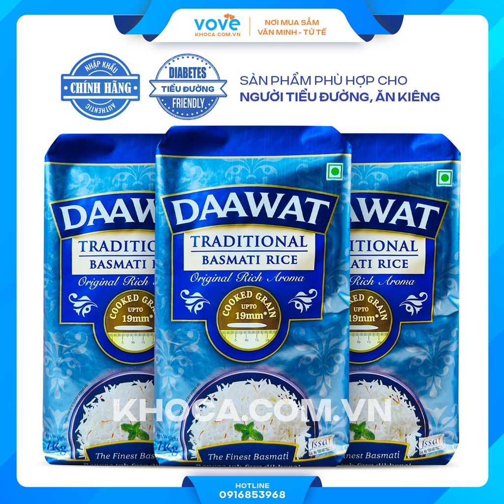 gao hat dai an do truyen thong daawat traditional basmati rice phu hop nguoi tieu duong an kieng 1kg