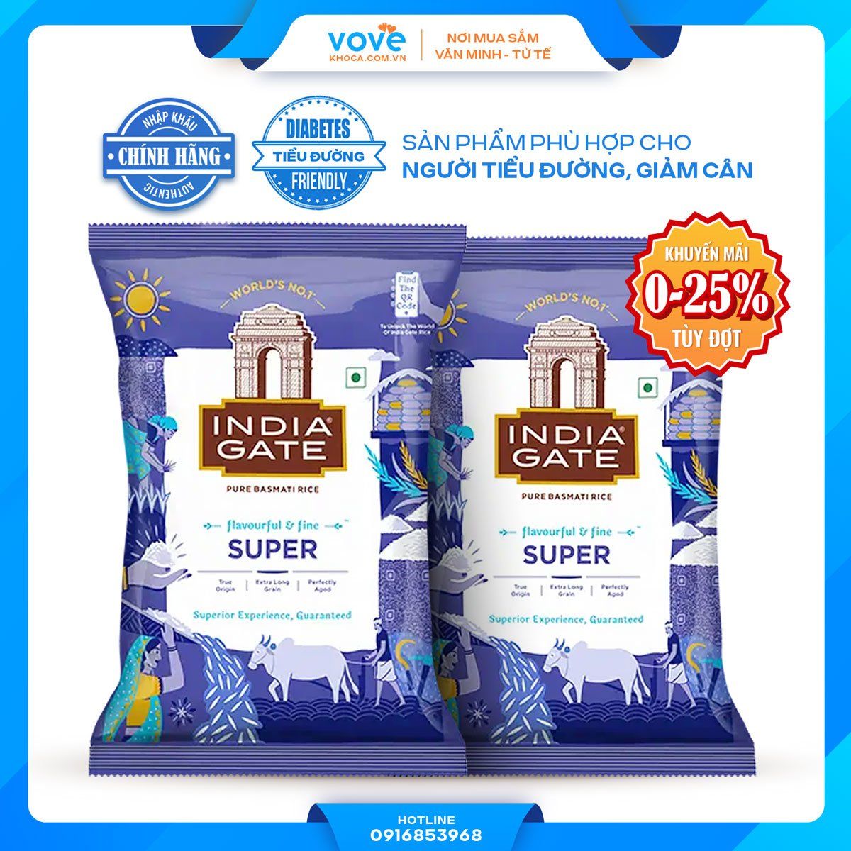 gao hat dai an do india gate super basmati rice phu hop nguoi tieu duong giam can 1kg