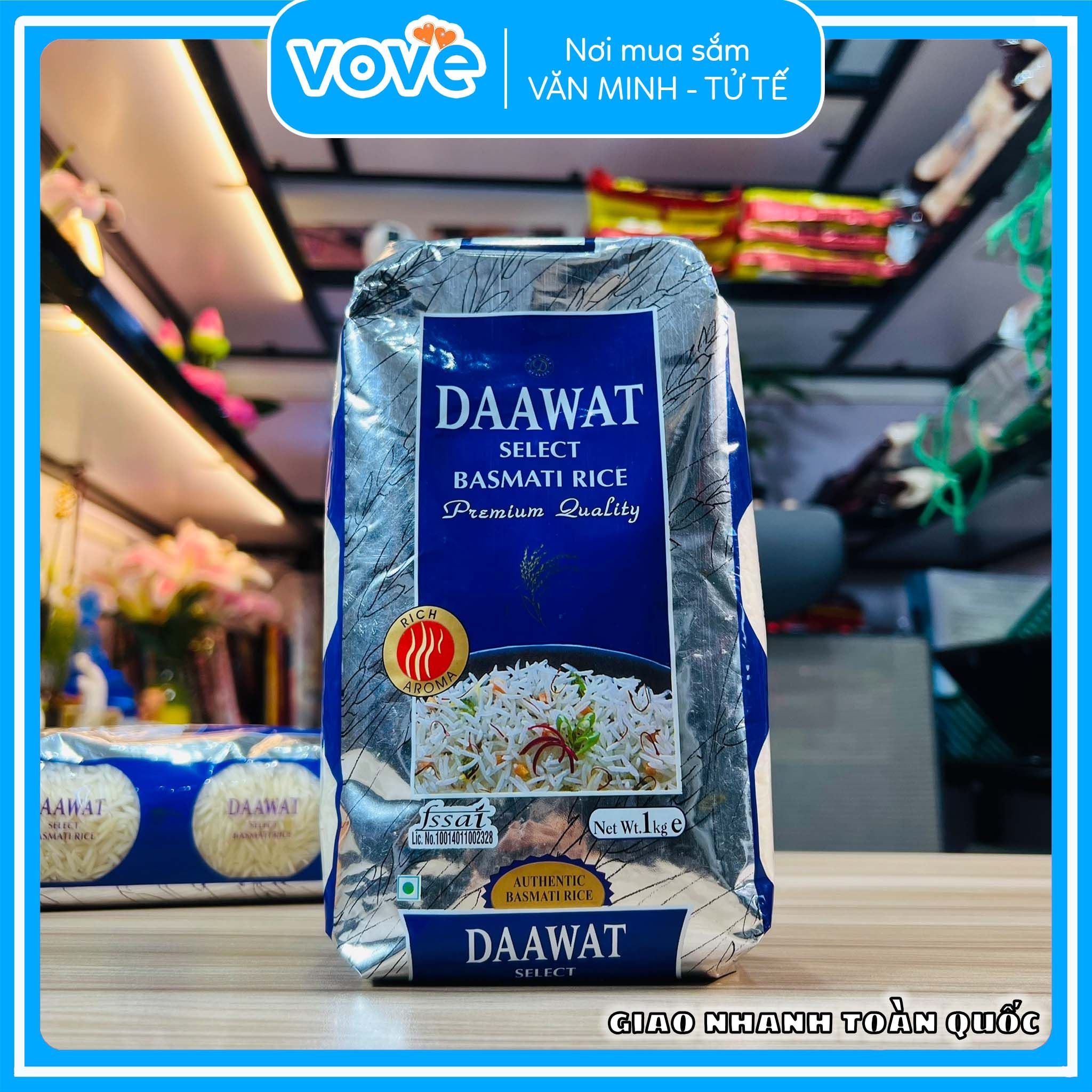  Gạo hạt dài Ấn Độ cao cấp DAAWAT Premium Basmati Rice, phù hợp người tiểu đường, ăn kiêng, 1kg 