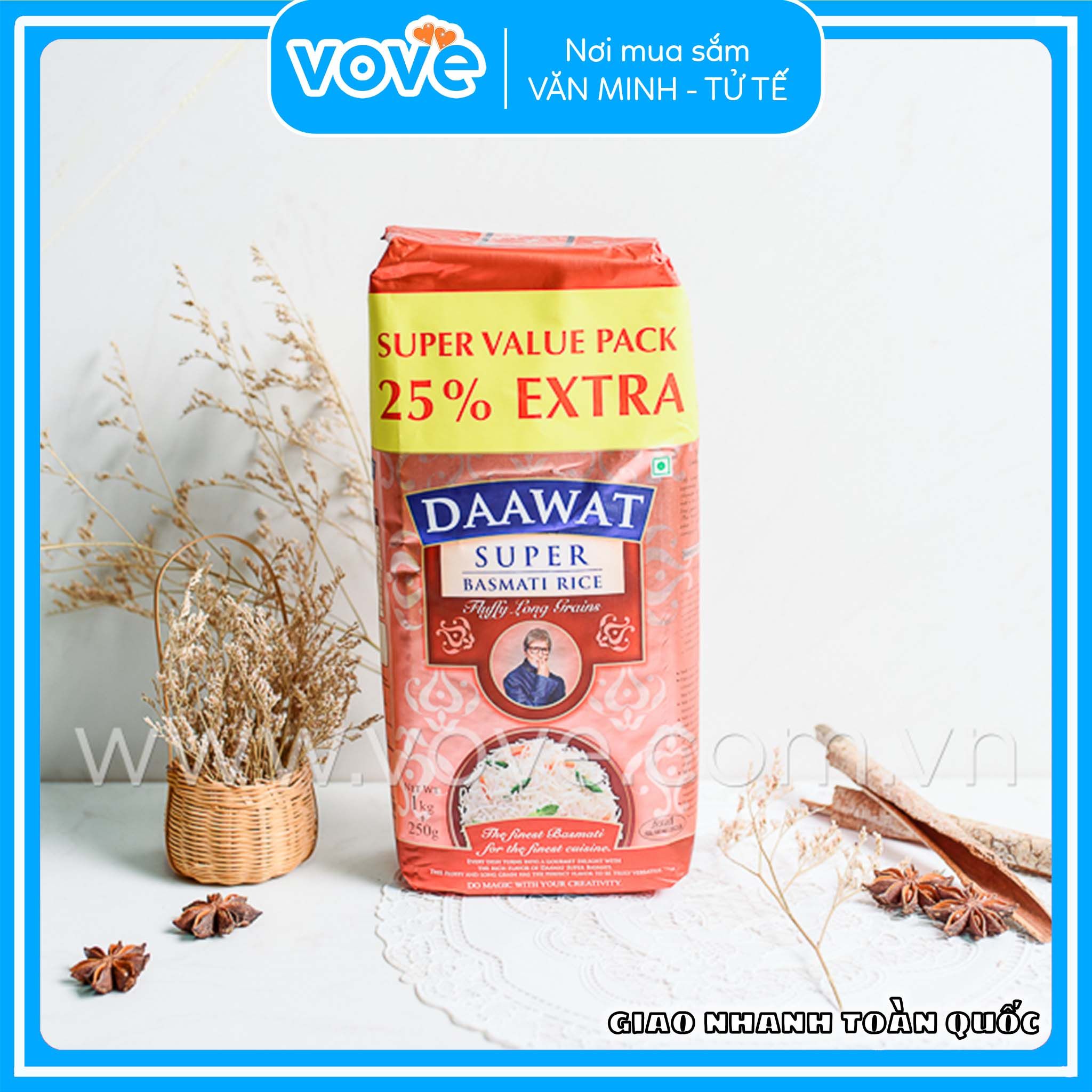  Gạo hạt dài Ấn Độ DAAWAT Super Basmati Rice, phù hợp người tiều đường, giảm cân, 1 kg 
