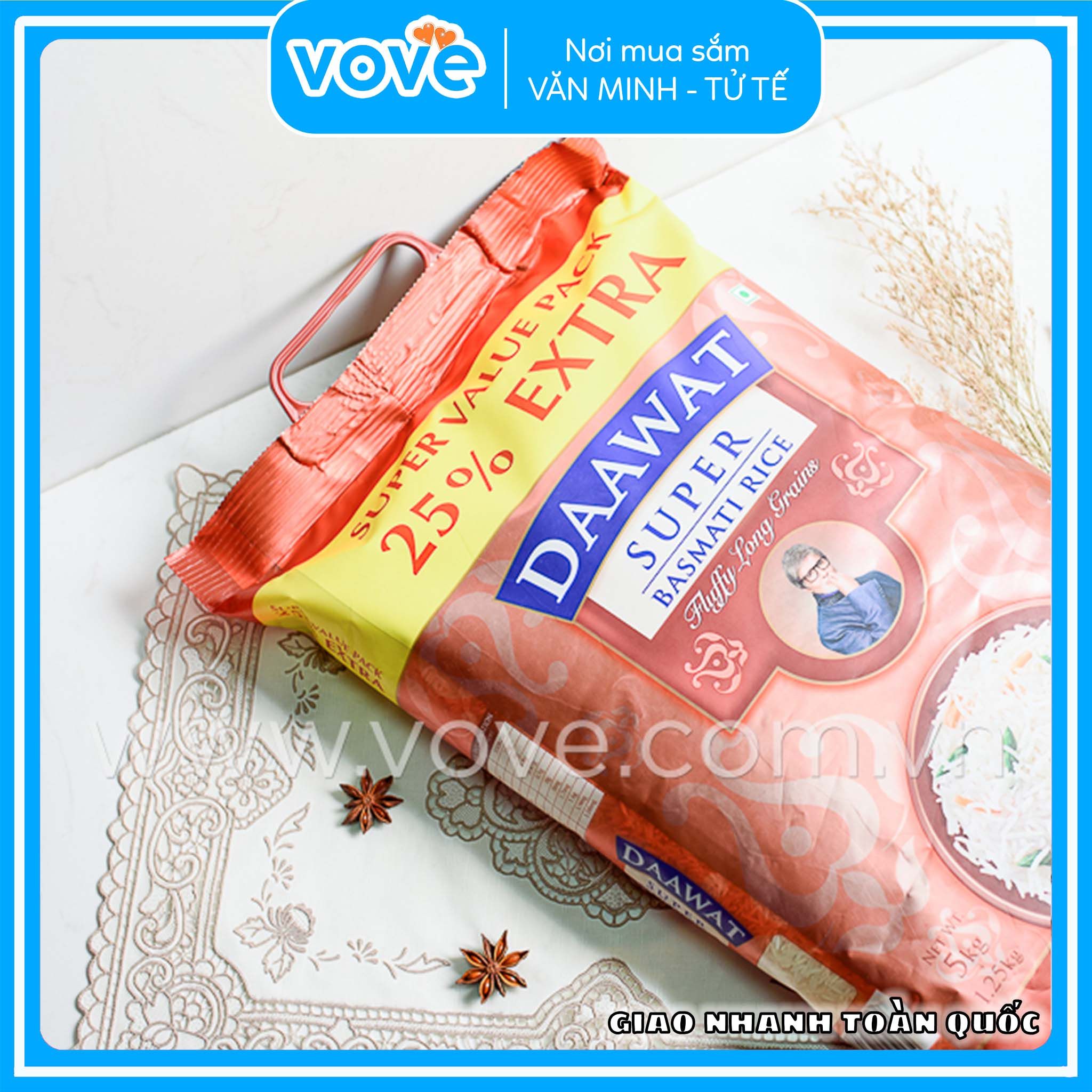  Gạo hạt dài Ấn Độ DAAWAT Super Basmati Rice, phù hợp người tiều đường, giảm cân, 5kg 