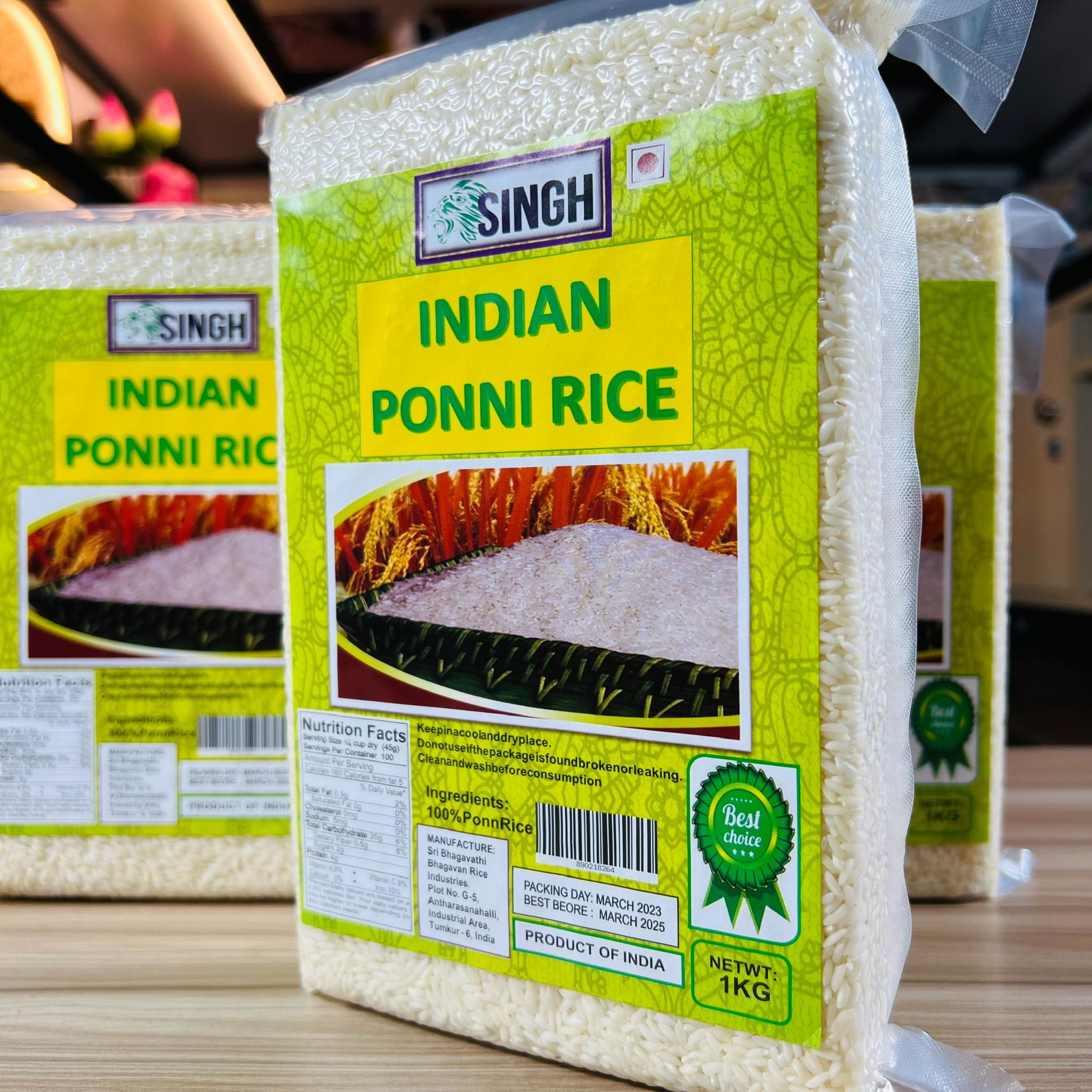  Gạo hạt ngắn, nhỏ xíu Ấn Độ SingH Ponni Rice, 1kg 
