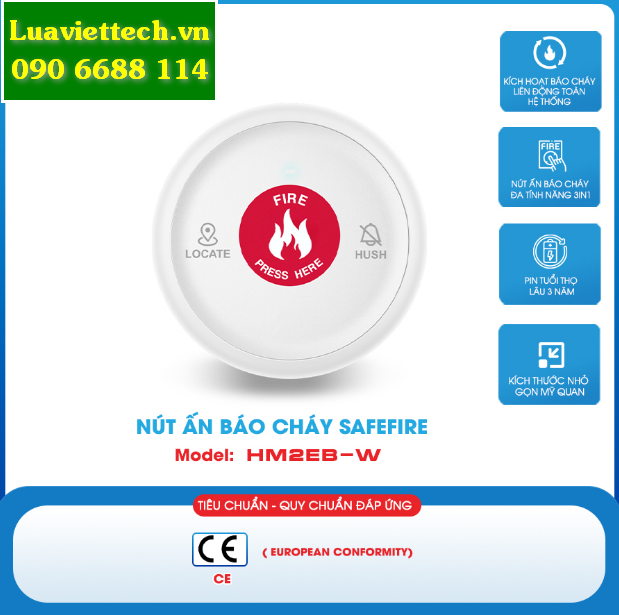 Nút ấn khẩn cấp tròn báo cháy không dây SafeFire HM2EB-W 