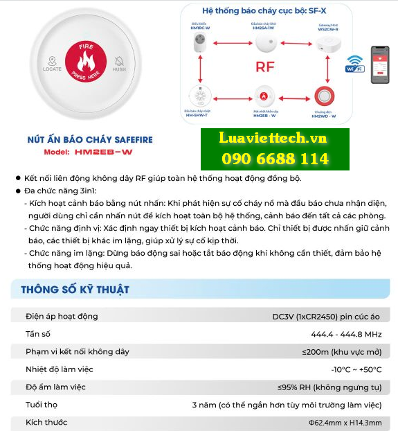  Nút ấn khẩn cấp tròn báo cháy không dây SafeFire HM2EB-W 