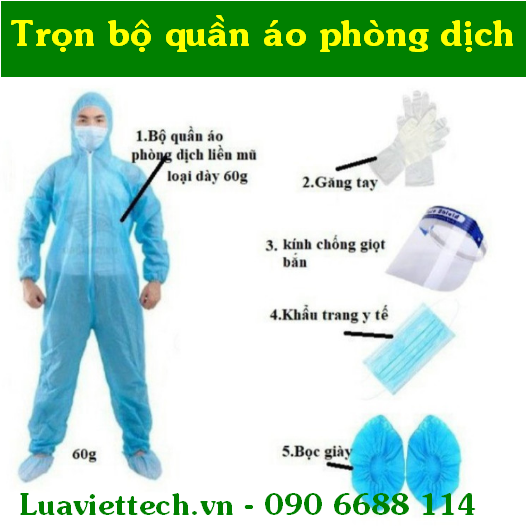  Bộ trang phục quần áo bảo hộ phòng chống dịch liền thân 