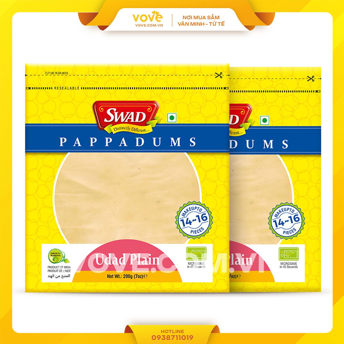 banh trang papad tu bot dau an do swad pappadums udad plain 14 16 pieces khong gia vi 200gr