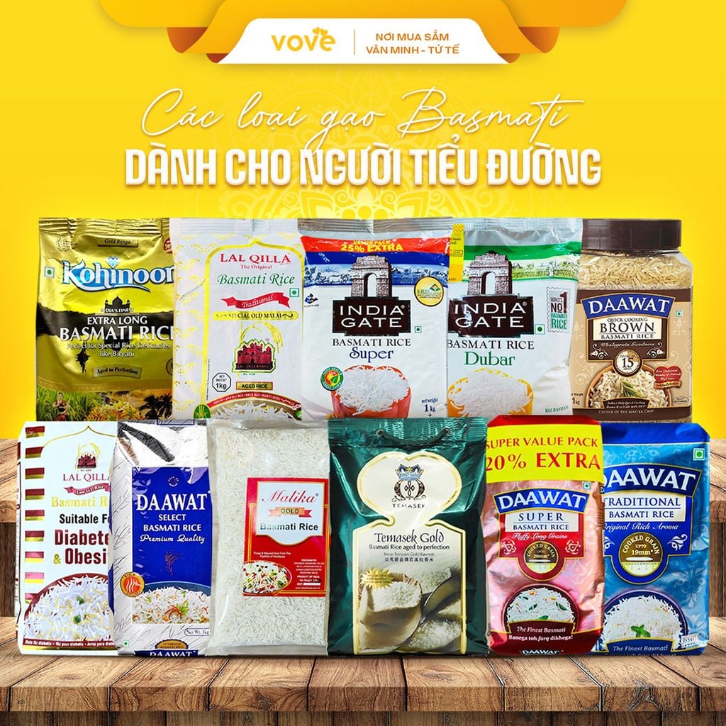 Tổng hợp Gạo Basmati Ấn Độ dành cho người tiểu đường, túi 1kg