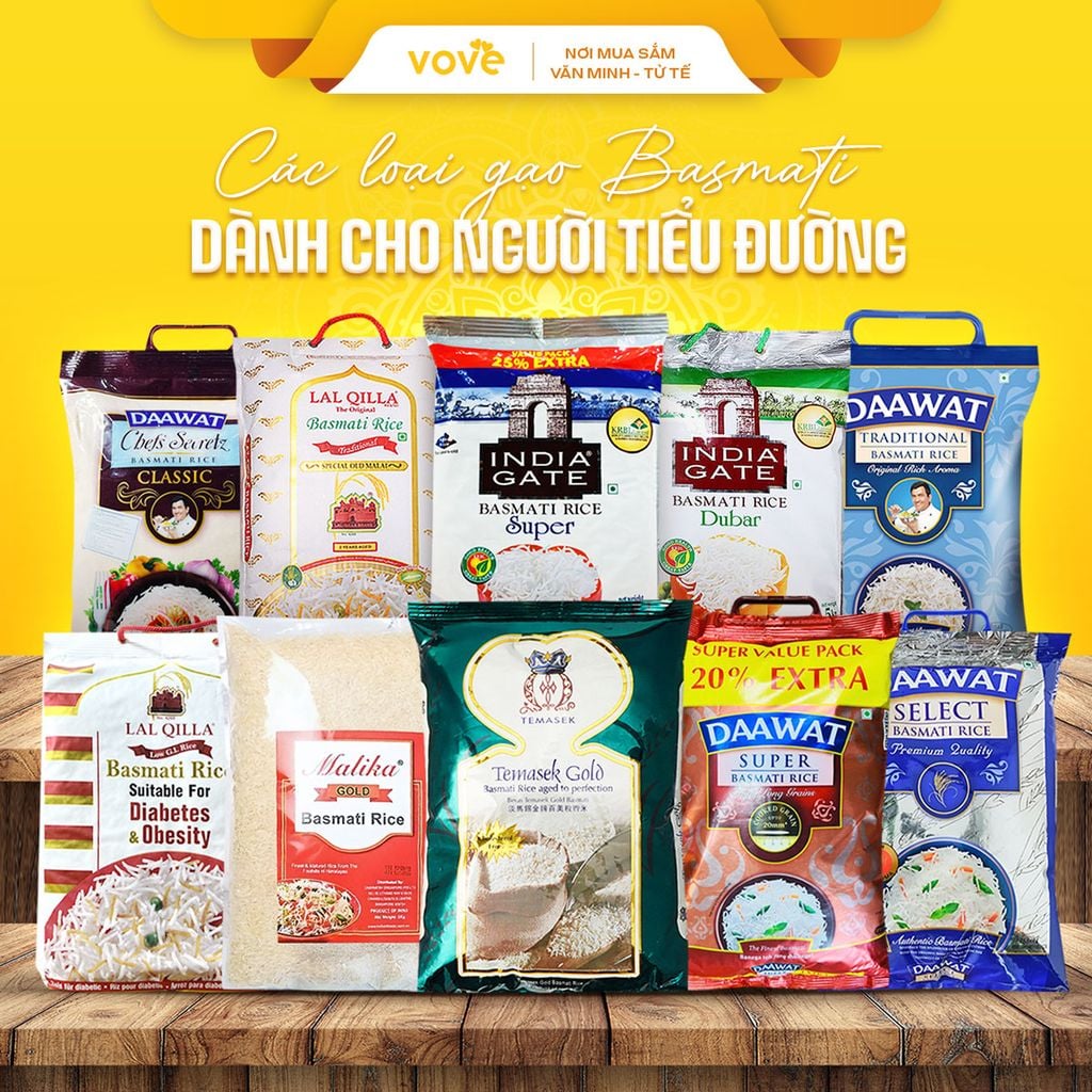 Tổng hợp Gạo Basmati Ấn Độ dành cho người tiểu đường, túi 5kg