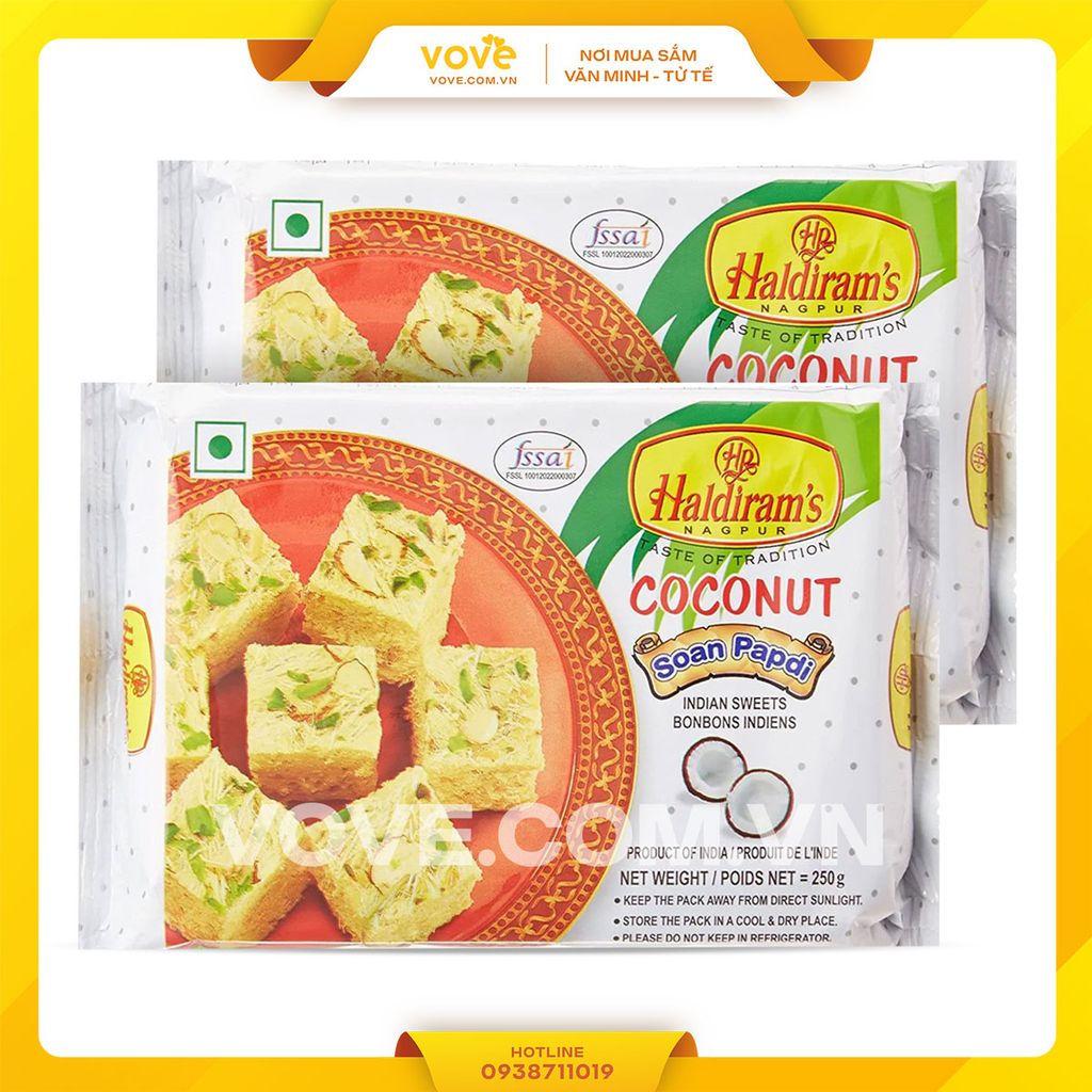 Bánh ngọt tráng miệng Ấn Độ vị Dừa HALDIRAMS Soan Papdi Coconut, 250gr
