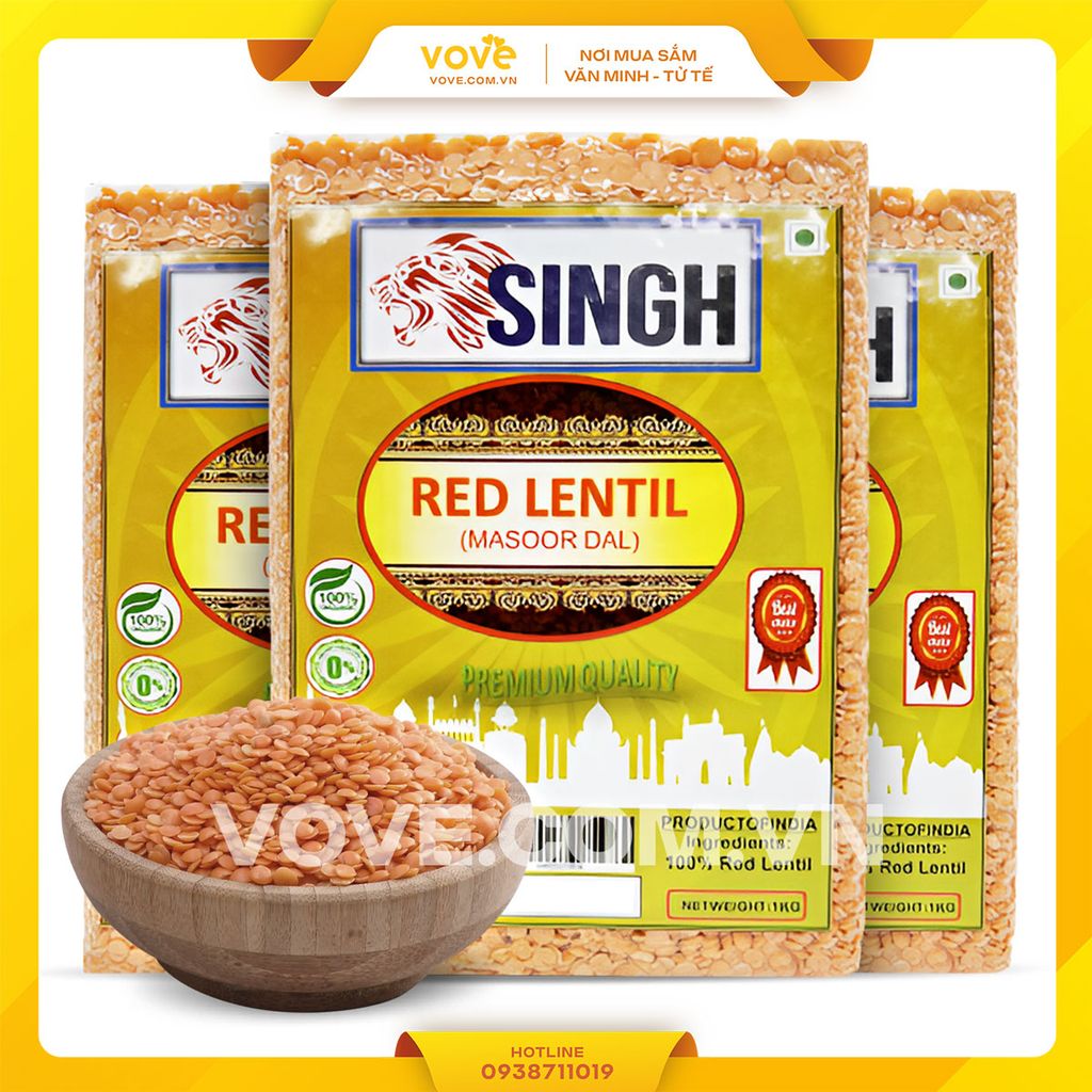 Đậu lăng đỏ Ấn Độ SINGH / Red Lentil /Masoor Pink Dal / 1 kg