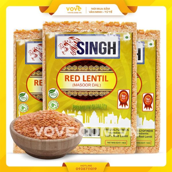  Đậu lăng đỏ Ấn Độ SINGH / Red Lentil /Masoor Pink Dal / 1 kg 