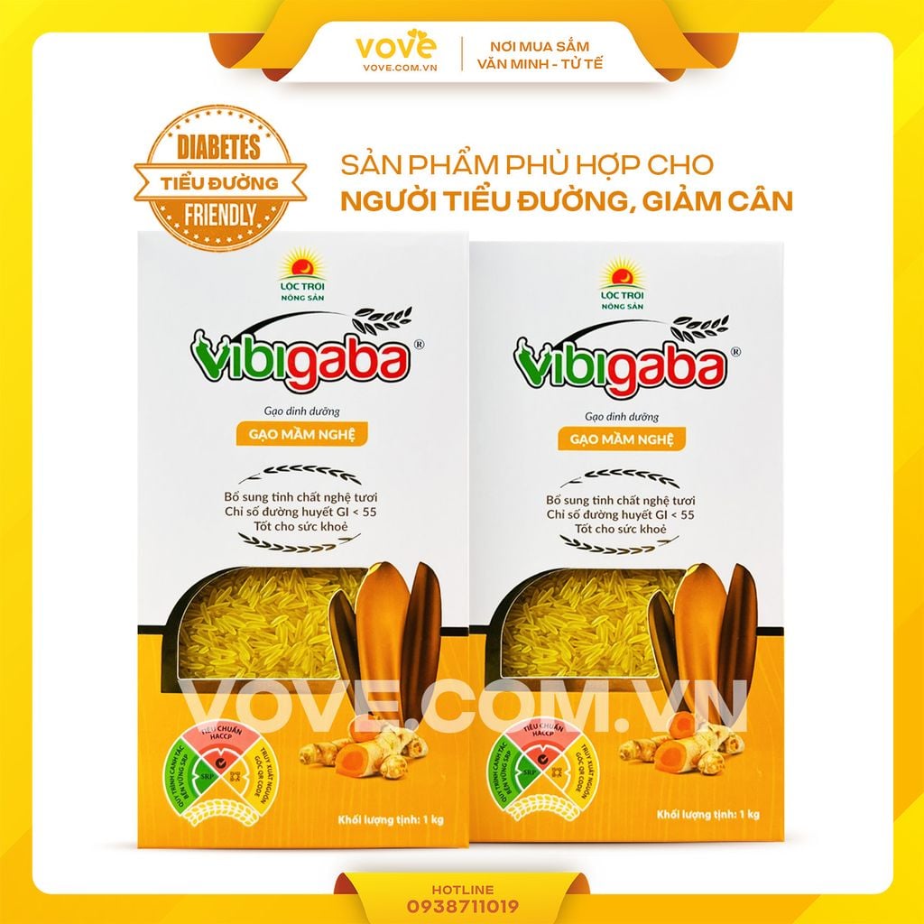 Gạo Mầm Nghệ Vibigaba Lộc Trời, dành cho người tiểu đường, tốt cho tiêu hóa, 1kg