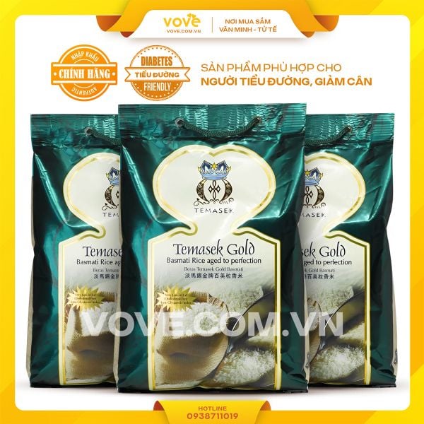  Gạo chuyên đặc biệt cho người tiểu đường Ấn Độ TEMASEK Low GI Basmati Rice Gold, 5kg 