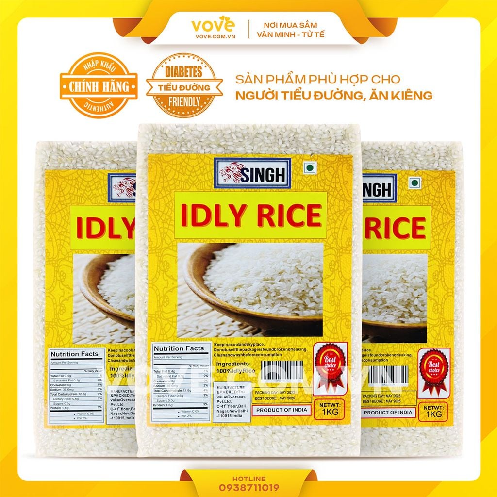 Gạo hạt ngắn, tròn Ấn Độ SINGH Idli Rice/ Idly Rice, 1 kg